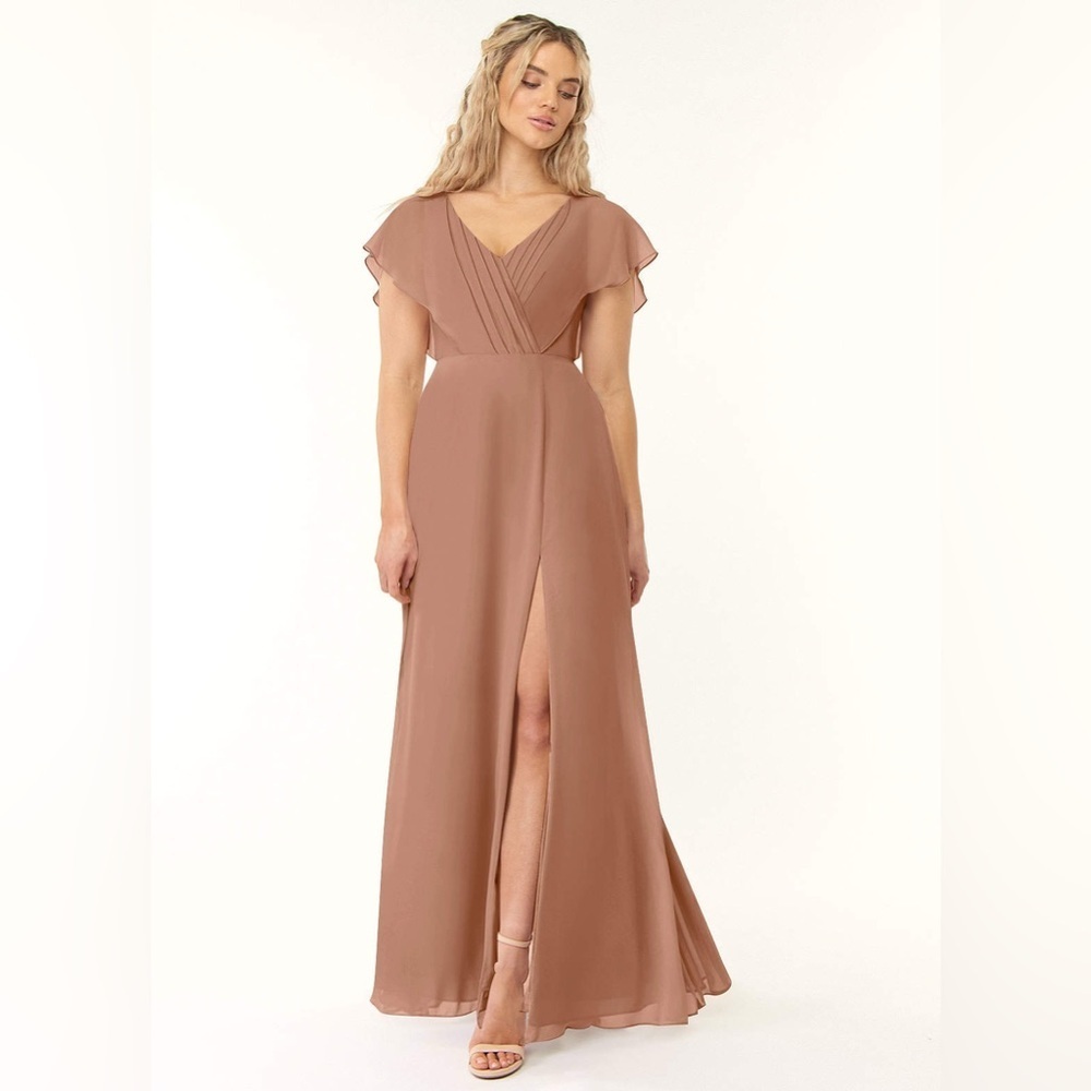 NWT AZAZIE Rylee Champagne Rose A-Line Pleated Chiffon Dress Size A12